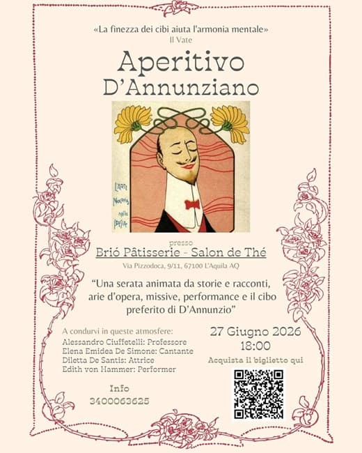 L’Aquila, il 27 giugno l’Aperitivo Dannunziano da Briò Pâtisserie tra arte e degustazioni