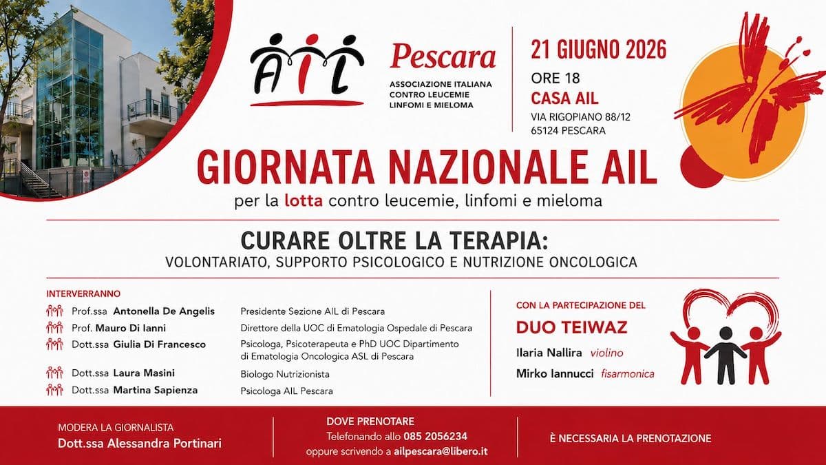 Giornata Nazionale AIL, a Pescara un incontro per “curare oltre la terapia”