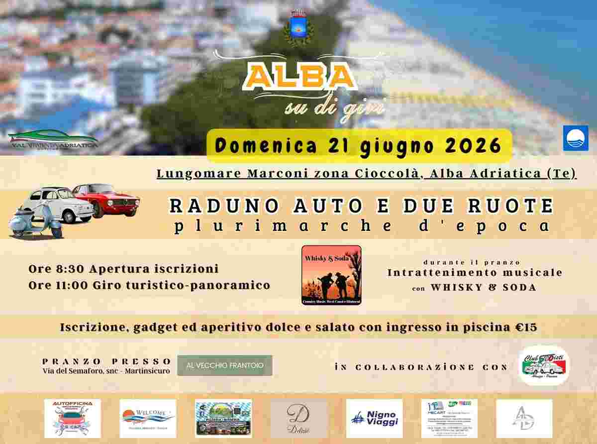 Alba Adriatica, il 21 giugno torna “Alba su di Giri”: raduno di auto e moto d’epoca