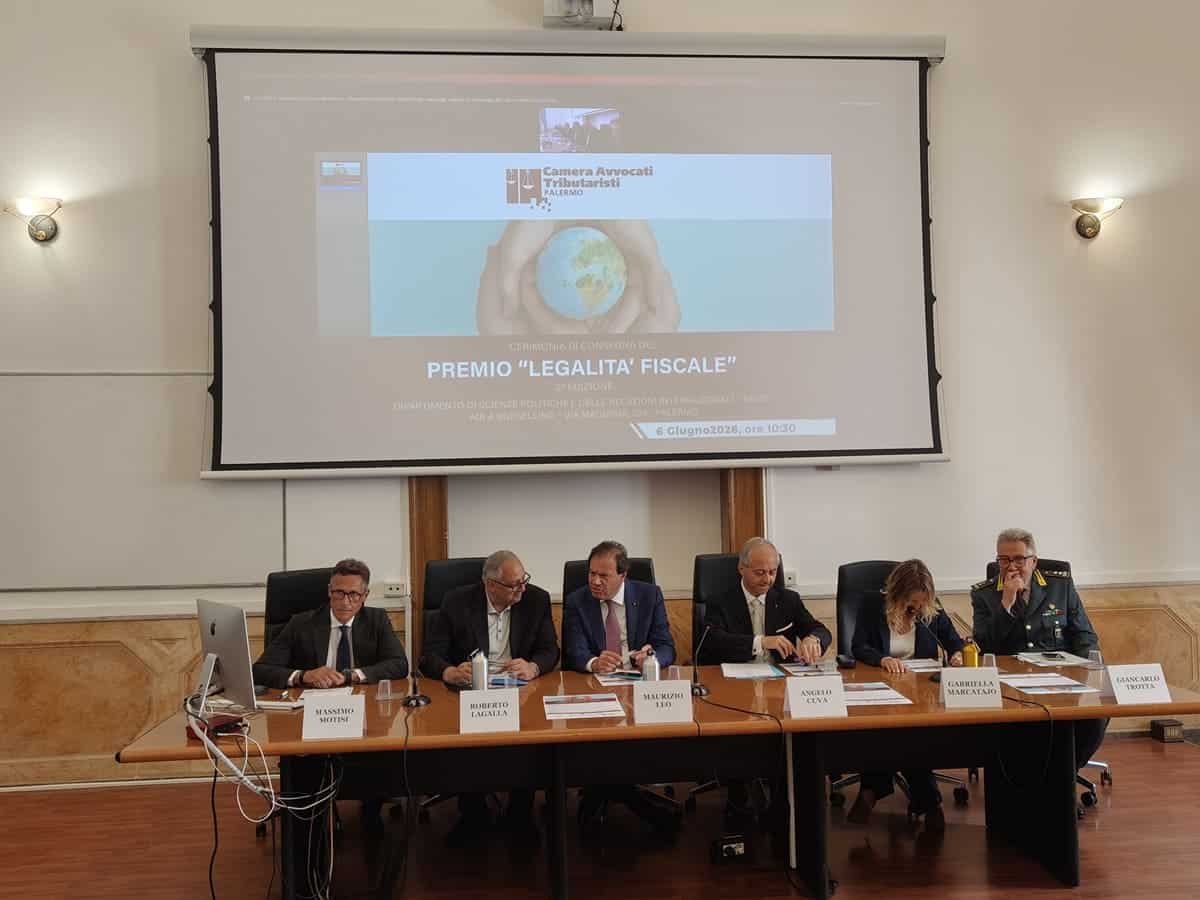 "Legalità fiscale", Palermo premia il dialogo tra Stato e contribuenti. Al viceministro Maurizio Leo il riconoscimento della Camera Avvocati Tributaristi