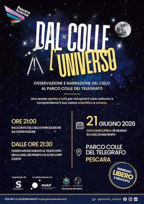 “Dal colle, l’universo”: domenica a Pescara una serata gratuita di astronomia e divulgazione