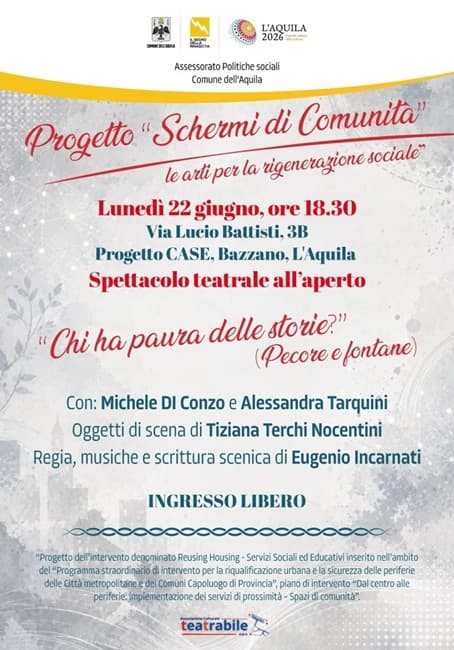 Schermi di Comunità all’Aquila: musica, teatro e cinema al Progetto CASE di Bazzano