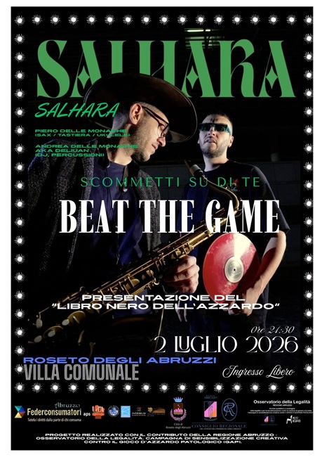 Roseto, il 2 luglio la serata “Beat the Game”: musica e cinema contro la ludopatia