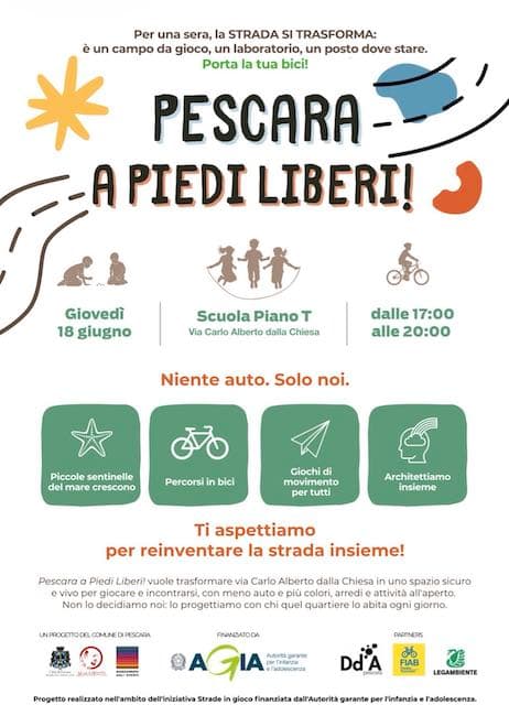 Pescara a piedi liberi, domani via Carlo Alberto Dalla Chiesa diventa uno spazio di gioco e socialità
