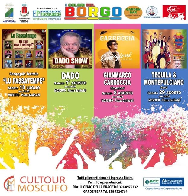 Moscufo, torna “I Colori del Borgo”: teatro, musica e comicità per l’estate 2026