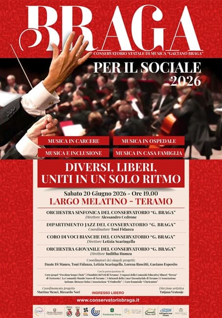 Teramo, il 20 giugno il concerto conclusivo di “Braga per il Sociale 2026”