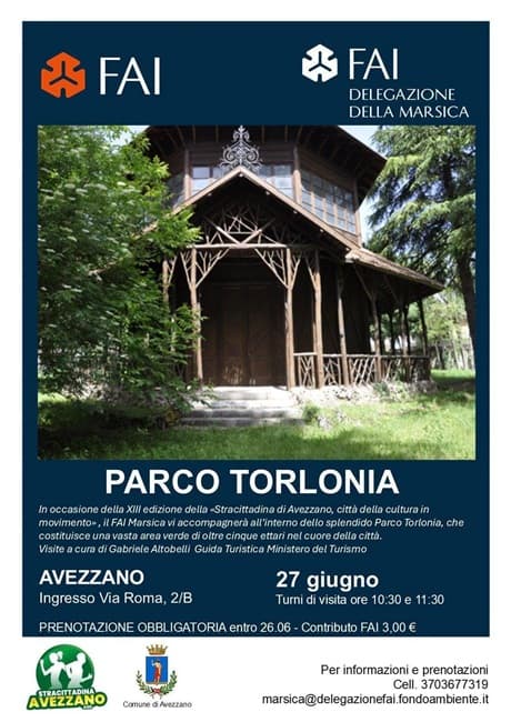 Avezzano, visita guidata FAI al Parco Torlonia il 27 giugno